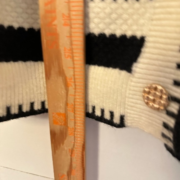 Black & White striped gold button down cable knit soft quiet luxury cardigan L - Picture 11 of 14